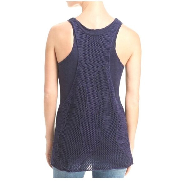 DONNA KARAN Womens Navy Textured Layered Sleeveless Scoop Neck Tank Large - Picture 2 of 11